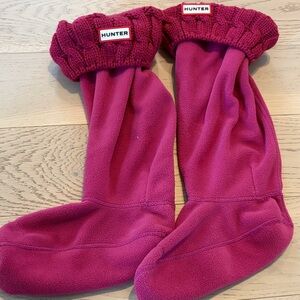 Hunter Fleece Boot Liners in Deep Pink with Ribbed Cuff